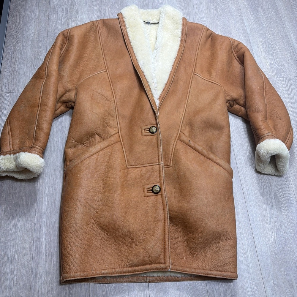 Vintage 1980's Sheepskin Shearling Long Coat Women's Small Hugo Buscati Rare!!